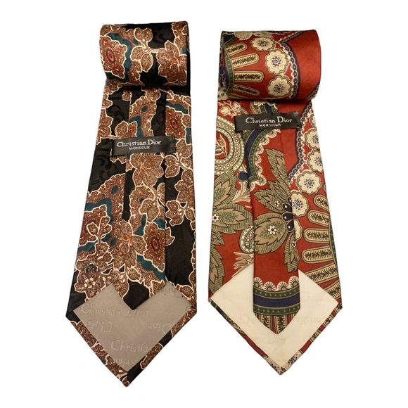 CHRISTIAN DIOR - MONSIEUR Mens VTG Colorful Floral Paisley Pure Silk Tie - Picture 3 of 7
